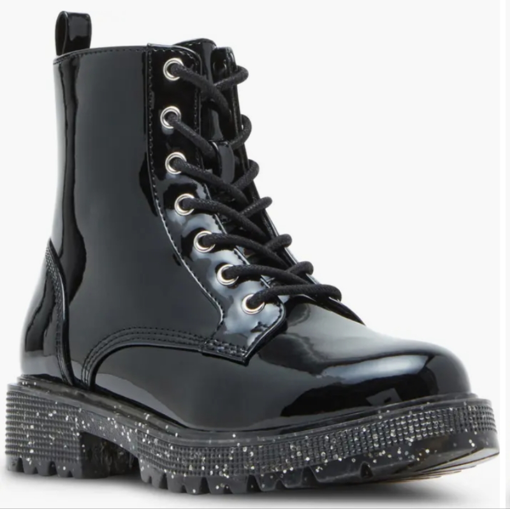 Steve Madden Kids Black Patent Combat Boots